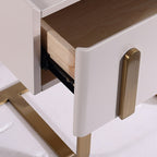 Modern Luxury Matte Beige Nightstand: Floating Design Titanium-Coated Stainless Steel-Single Drawer Bedside Table For Bedroom Lumendat