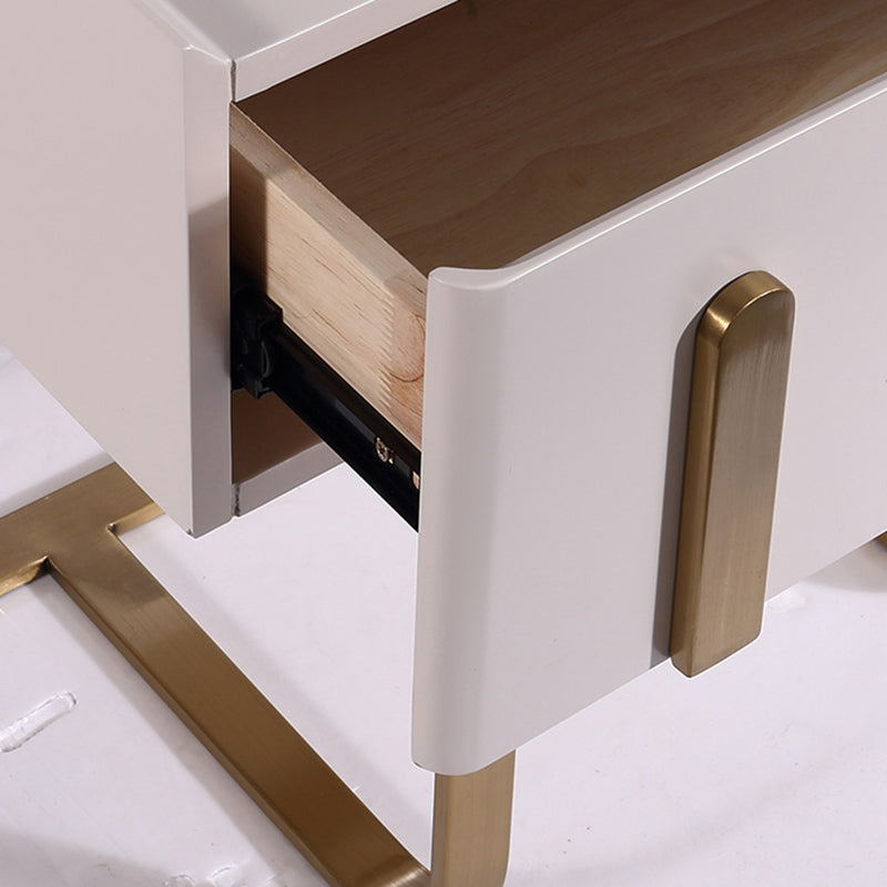 Modern Luxury Matte Beige Nightstand: Floating Design Titanium-Coated Stainless Steel-Single Drawer Bedside Table For Bedroom Lumendat