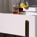 Modern Luxury Matte Beige Nightstand: Floating Design Titanium-Coated Stainless Steel-Single Drawer Bedside Table For Bedroom Lumendat