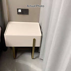 Modern Luxury Matte Beige Nightstand: Floating Design Titanium-Coated Stainless Steel-Single Drawer Bedside Table For Bedroom Lumendat