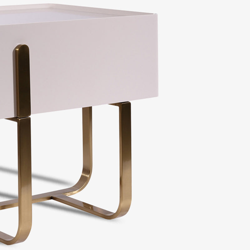 Modern Luxury Matte Beige Nightstand: Floating Design Titanium-Coated Stainless Steel-Single Drawer Bedside Table For Bedroom Lumendat
