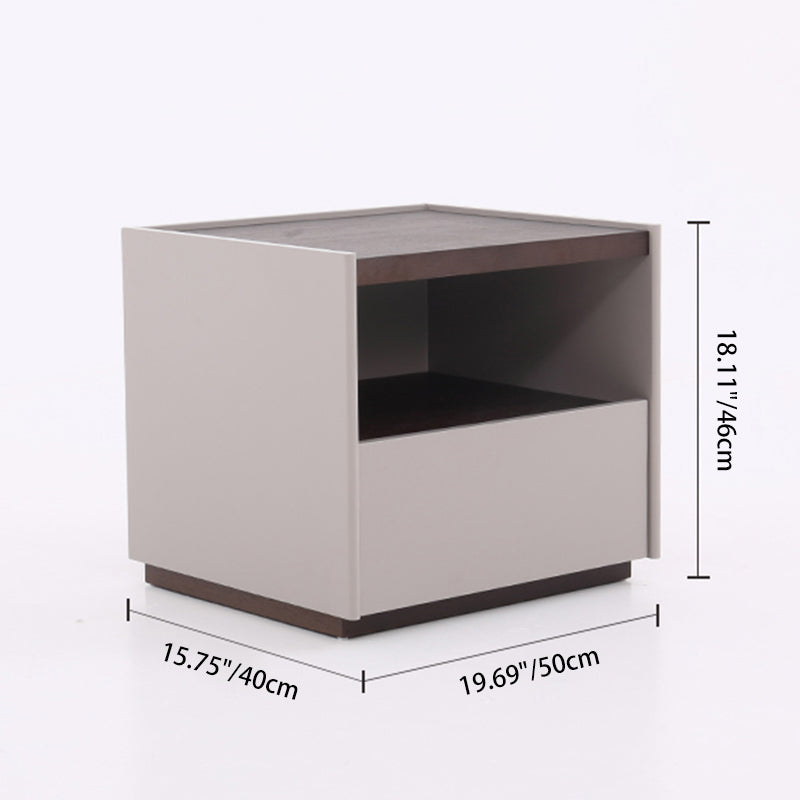 Contemporary Scandinavian Single Drawer Nightstand: Off-White Lacquered Minimalist Design - Veneered Storage Bedside Table For Bedroom Lumendat