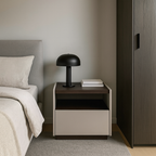Contemporary Scandinavian Single Drawer Nightstand: Off-White Lacquered Minimalist Design - Veneered Storage Bedside Table For Bedroom Lumendat