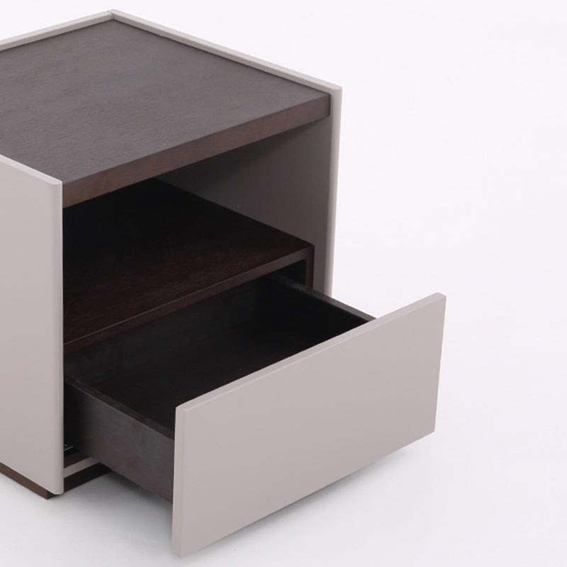 Contemporary Scandinavian Single Drawer Nightstand: Off-White Lacquered Minimalist Design - Veneered Storage Bedside Table For Bedroom Lumendat