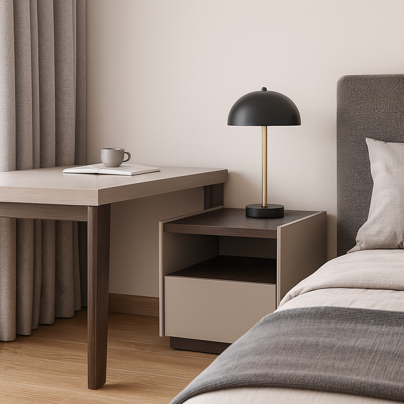 Contemporary Scandinavian Single Drawer Nightstand: Off-White Lacquered Minimalist Design - Veneered Storage Bedside Table For Bedroom Lumendat