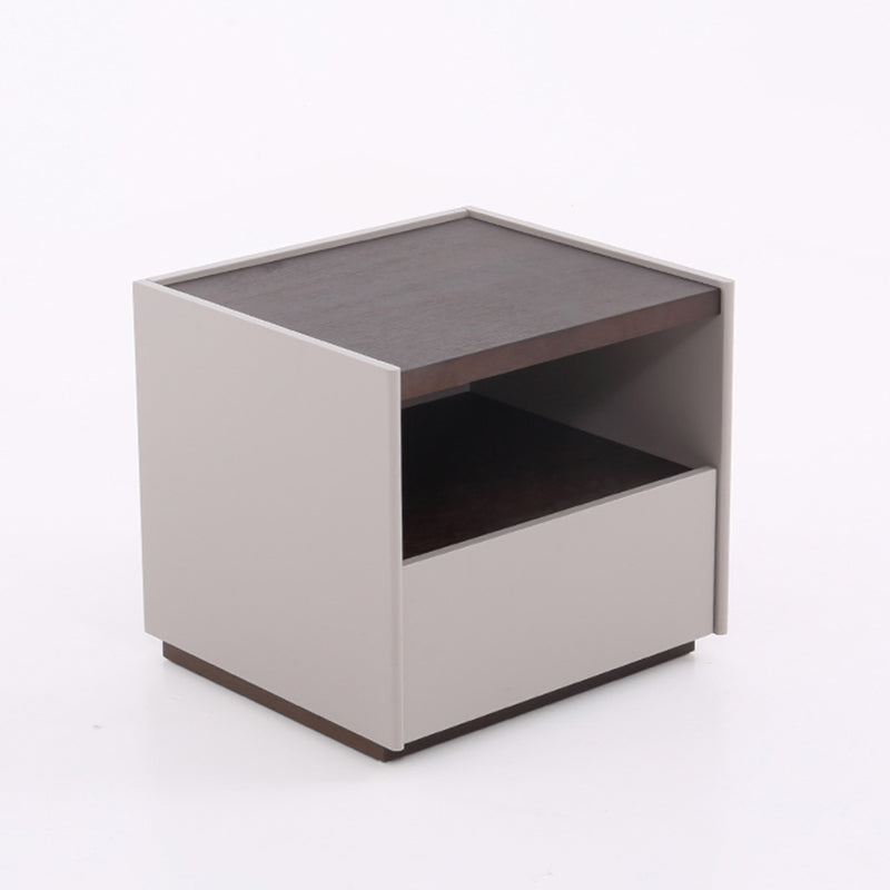 Contemporary Scandinavian Single Drawer Nightstand: Off-White Lacquered Minimalist Design - Veneered Storage Bedside Table For Bedroom Lumendat