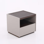 Contemporary Scandinavian Single Drawer Nightstand: Off-White Lacquered Minimalist Design - Veneered Storage Bedside Table For Bedroom Lumendat