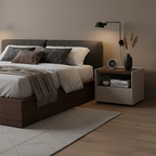 Contemporary Scandinavian Single Drawer Nightstand: Off-White Lacquered Minimalist Design - Veneered Storage Bedside Table For Bedroom Lumendat