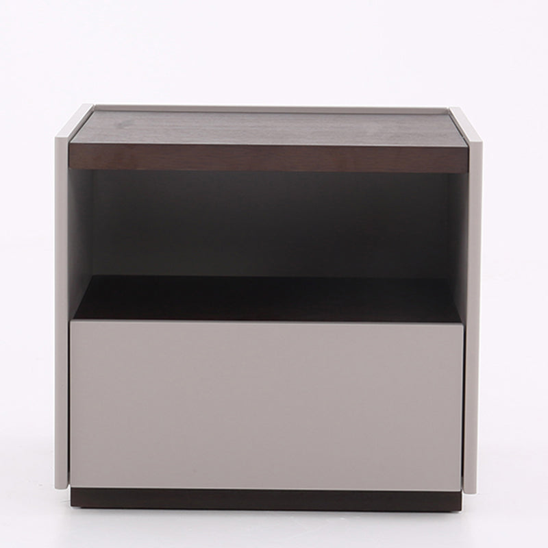 Contemporary Scandinavian Single Drawer Nightstand: Off-White Lacquered Minimalist Design - Veneered Storage Bedside Table For Bedroom Lumendat