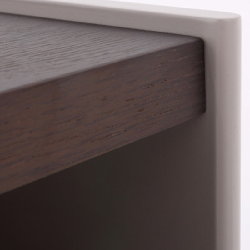 Contemporary Scandinavian Single Drawer Nightstand: Off-White Lacquered Minimalist Design - Veneered Storage Bedside Table For Bedroom Lumendat