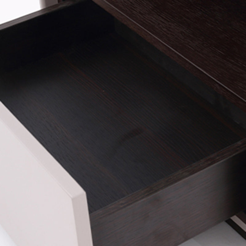 Contemporary Scandinavian Single Drawer Nightstand: Off-White Lacquered Minimalist Design - Veneered Storage Bedside Table For Bedroom Lumendat