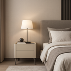 Modern Minimalist Beige Nightstand: Black Tempered Glass Top - Dual-Drawer Storage Bedside Table For Bedroom Lumendat