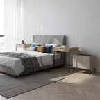 Modern Minimalist Beige Nightstand: Black Tempered Glass Top - Dual-Drawer Storage Bedside Table For Bedroom Lumendat