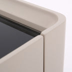 Modern Minimalist Beige Nightstand: Black Tempered Glass Top - Dual-Drawer Storage Bedside Table For Bedroom Lumendat
