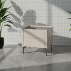 Modern Minimalist Beige Nightstand: Black Tempered Glass Top - Dual-Drawer Storage Bedside Table For Bedroom Lumendat