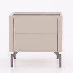 Modern Minimalist Beige Nightstand: Black Tempered Glass Top - Dual-Drawer Storage Bedside Table For Bedroom Lumendat