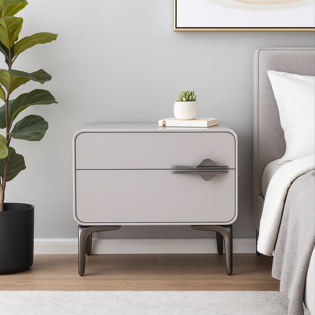 Modern Minimalist White Dual-Drawer Nightstand: Lightweight Iron Leg Design - Scandinavian-Style Storage Bedside Table For Bedroom Lumendat