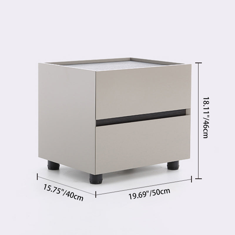 Modern Minimalist Dual-Drawer Nightstand: Light Luxury - Greige Neutral Storage Bedside Table For Bedroom Lumendat