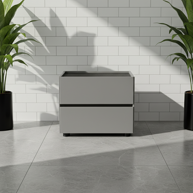 Modern Minimalist Dual-Drawer Nightstand: Light Luxury - Greige Neutral Storage Bedside Table For Bedroom Lumendat