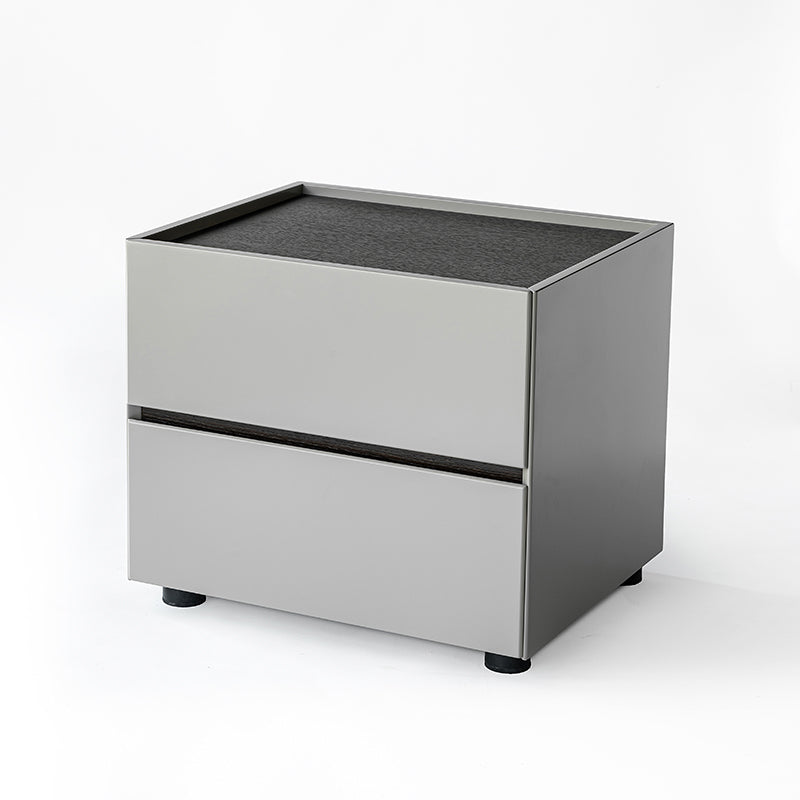 Modern Minimalist Dual-Drawer Nightstand: Light Luxury - Greige Neutral Storage Bedside Table For Bedroom Lumendat