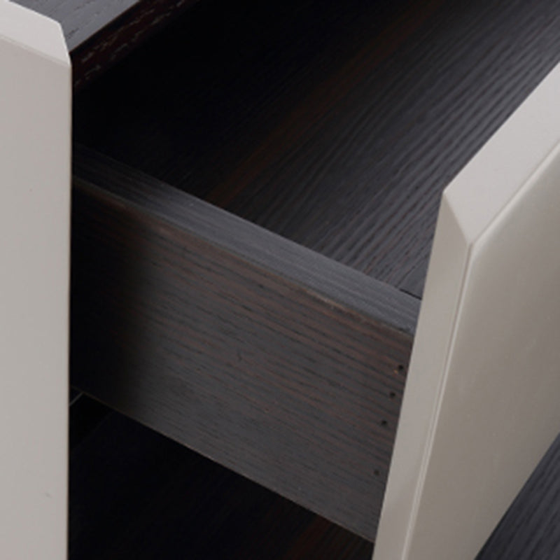 Modern Minimalist Dual-Drawer Nightstand: Light Luxury - Greige Neutral Storage Bedside Table For Bedroom Lumendat