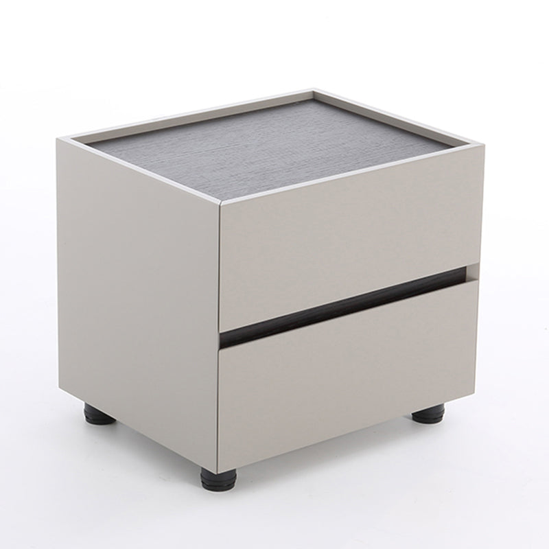 Modern Minimalist Dual-Drawer Nightstand: Light Luxury - Greige Neutral Storage Bedside Table For Bedroom Lumendat
