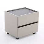 Modern Minimalist Dual-Drawer Nightstand: Light Luxury - Greige Neutral Storage Bedside Table For Bedroom Lumendat