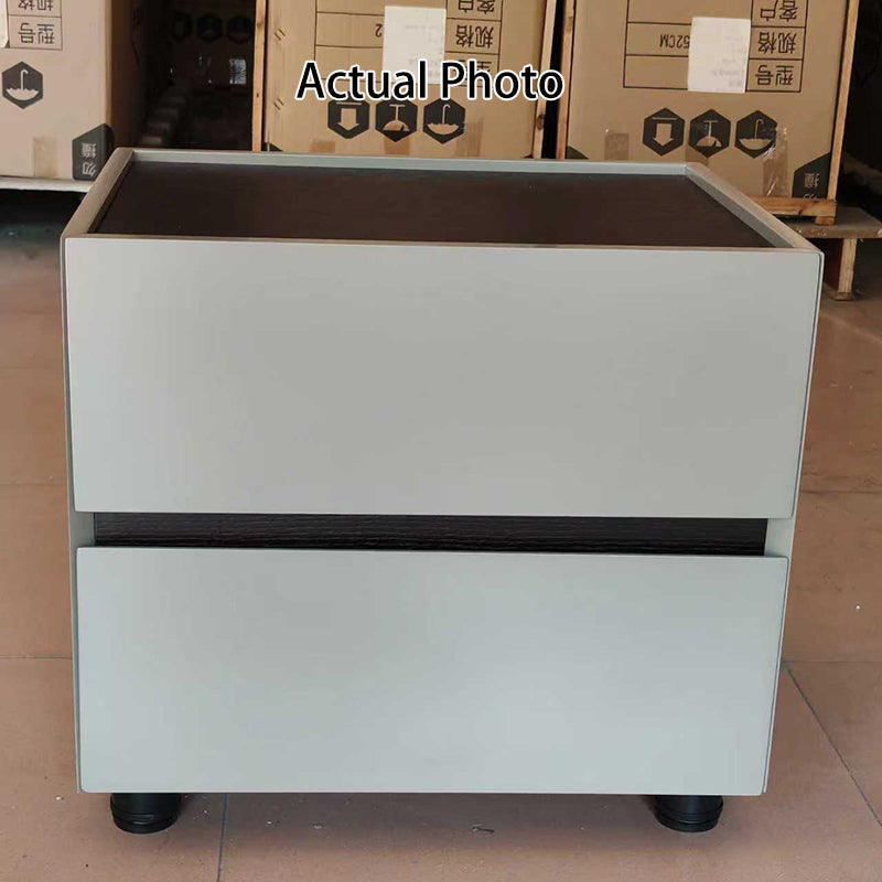 Modern Minimalist Dual-Drawer Nightstand: Light Luxury - Greige Neutral Storage Bedside Table For Bedroom Lumendat