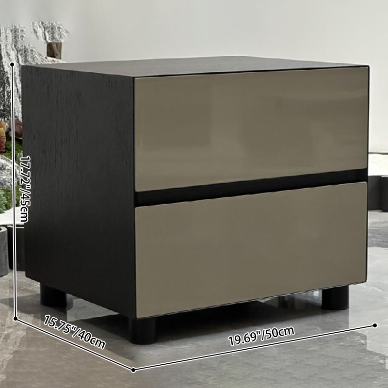 Modern Minimalist Dark-Tone Nightstand: Symmetrical Dual-Drawer - Lacquered Finish Bedside Accent Table For Bedroom Lumendat