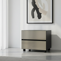 Modern Minimalist Dark-Tone Nightstand: Symmetrical Dual-Drawer - Lacquered Finish Bedside Accent Table For Bedroom Lumendat