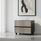 Modern Minimalist Dark-Tone Nightstand: Symmetrical Dual-Drawer - Lacquered Finish Bedside Accent Table For Bedroom Lumendat