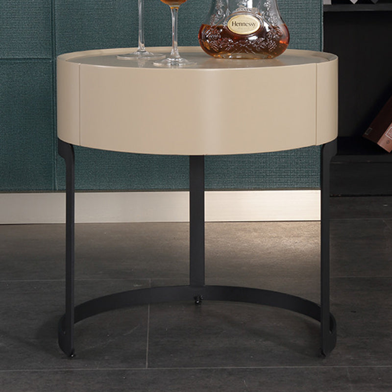 Modern Luxury French Cream-Style Single-Drawer Nightstand: Beige Lacquer Finish - Floating Storage Bedside Table For Bedroom Lumendat