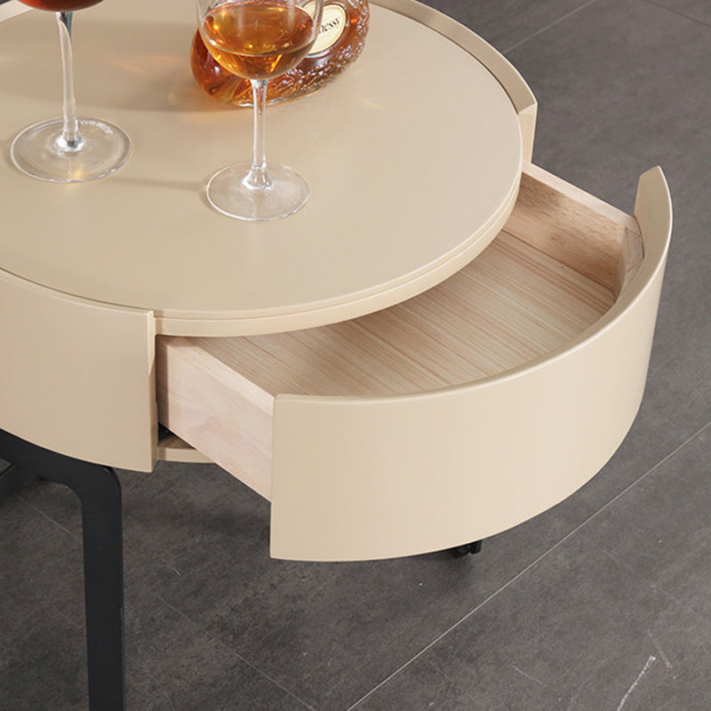 Modern Luxury French Cream-Style Single-Drawer Nightstand: Beige Lacquer Finish - Floating Storage Bedside Table For Bedroom Lumendat
