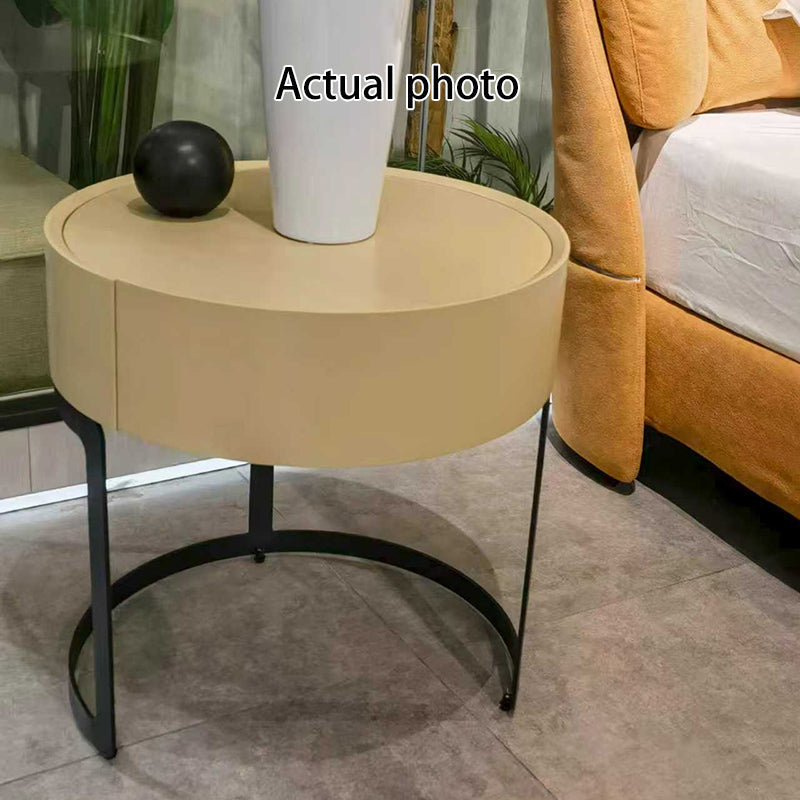 Modern Luxury French Cream-Style Single-Drawer Nightstand: Beige Lacquer Finish - Floating Storage Bedside Table For Bedroom Lumendat