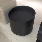 Modern Minimalist Round Nightstand: Single Drawer - Off-White/Black Curved Design Storage Bedside Table For Bedroom Lumendat