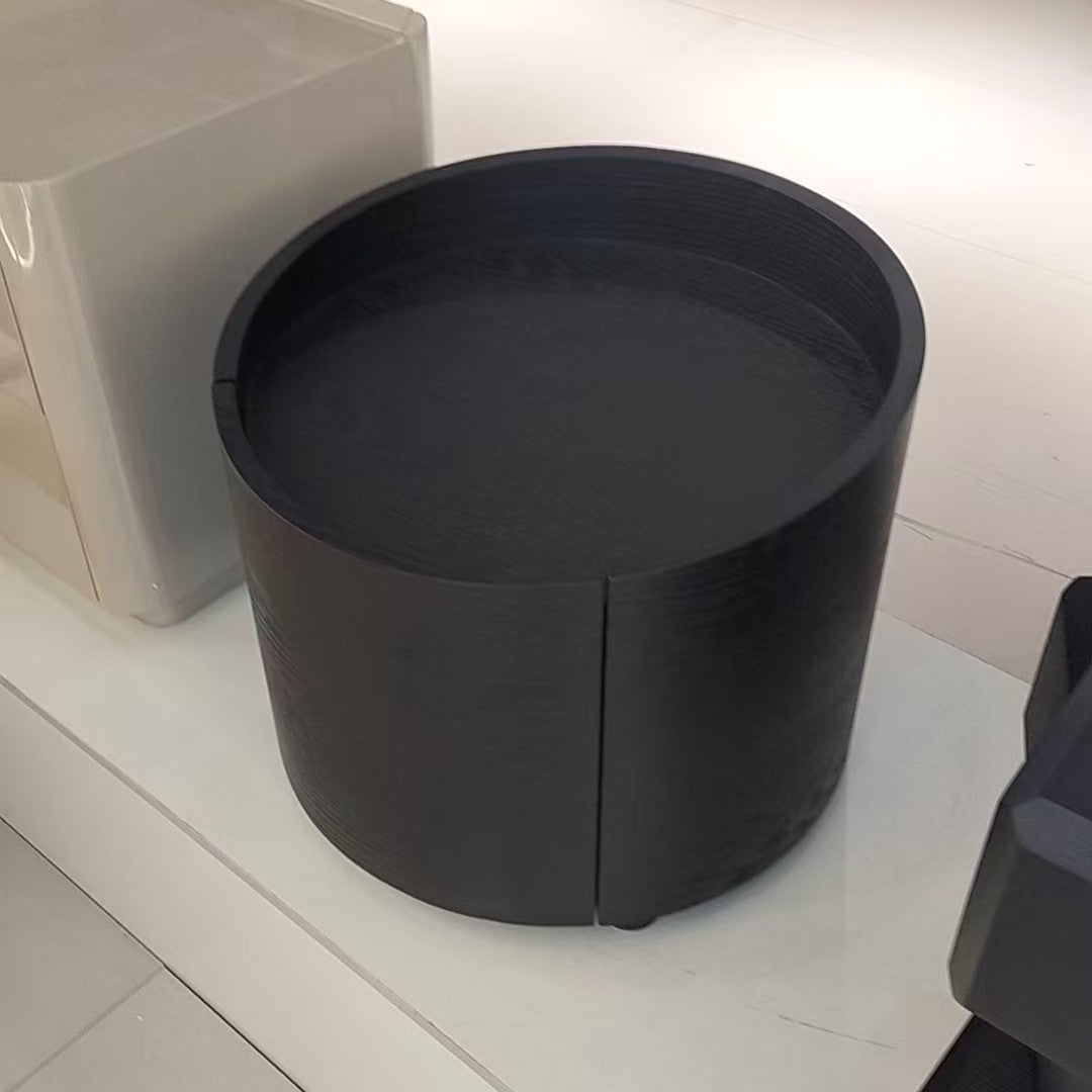 Modern Minimalist Round Nightstand: Single Drawer - Off-White/Black Curved Design Storage Bedside Table For Bedroom Lumendat
