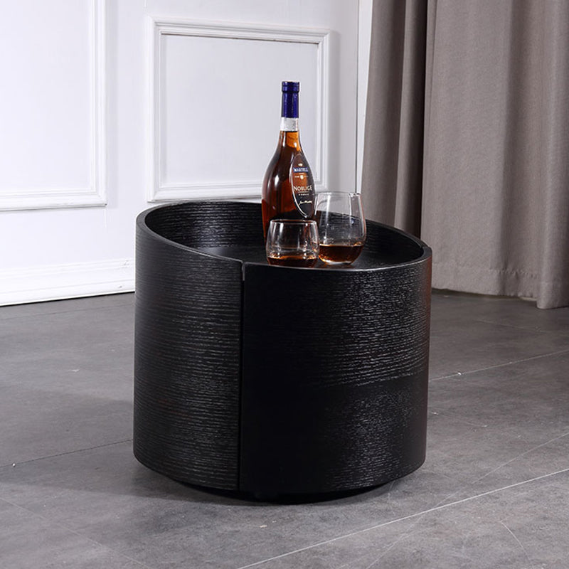 Modern Minimalist Round Nightstand: Single Drawer - Off-White/Black Curved Design Storage Bedside Table For Bedroom Lumendat