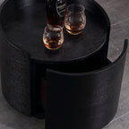 Modern Minimalist Round Nightstand: Single Drawer - Off-White/Black Curved Design Storage Bedside Table For Bedroom Lumendat