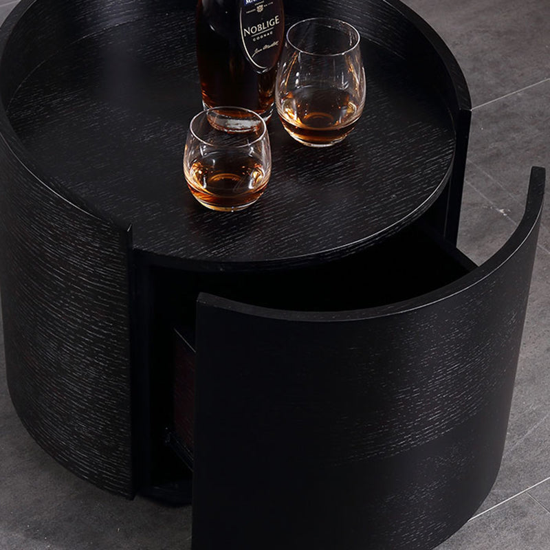 Modern Minimalist Round Nightstand: Single Drawer - Off-White/Black Curved Design Storage Bedside Table For Bedroom Lumendat