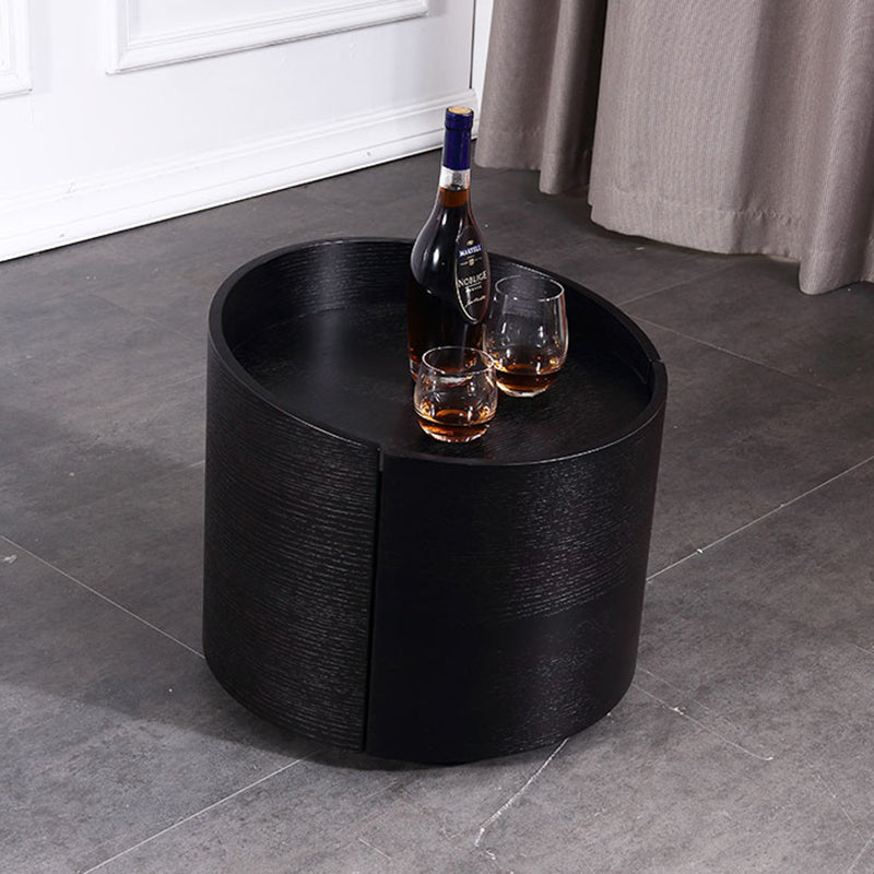 Modern Minimalist Round Nightstand: Single Drawer - Off-White/Black Curved Design Storage Bedside Table For Bedroom Lumendat