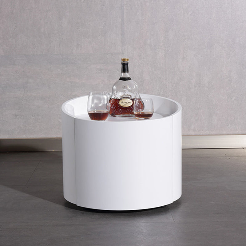 Modern Minimalist Round Nightstand: Single Drawer - Off-White/Black Curved Design Storage Bedside Table For Bedroom Lumendat