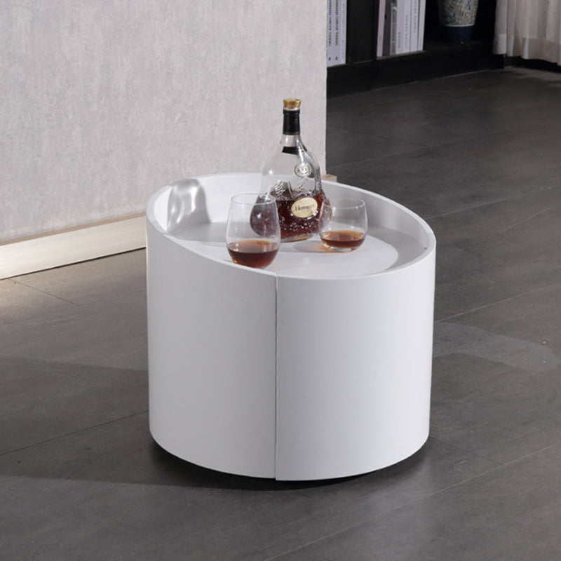 Modern Minimalist Round Nightstand: Single Drawer - Off-White/Black Curved Design Storage Bedside Table For Bedroom Lumendat