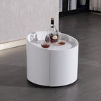 Modern Minimalist Round Nightstand: Single Drawer - Off-White/Black Curved Design Storage Bedside Table For Bedroom Lumendat
