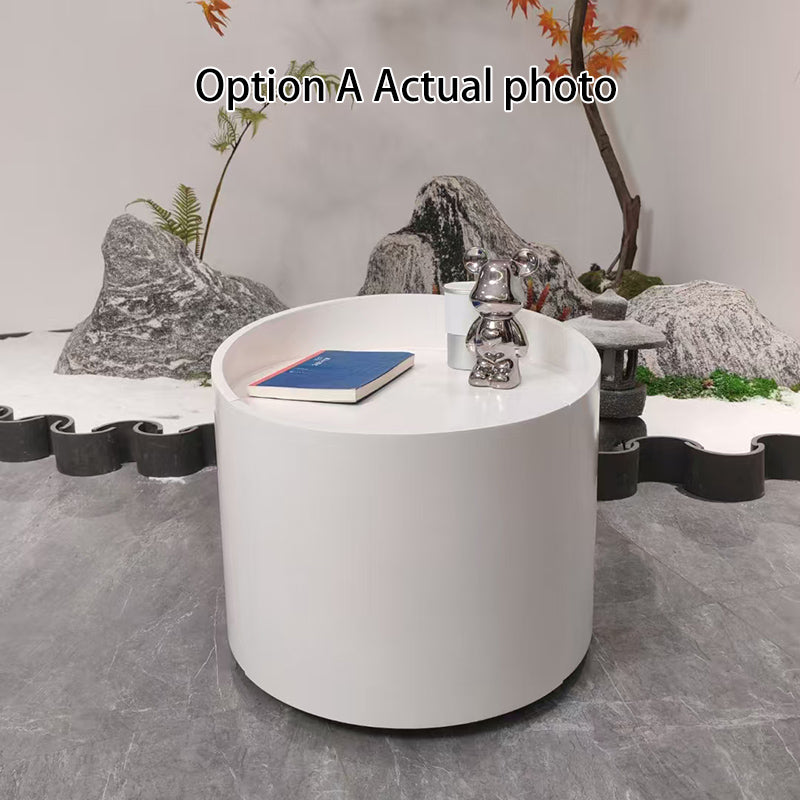 Modern Minimalist Round Nightstand: Single Drawer - Off-White/Black Curved Design Storage Bedside Table For Bedroom Lumendat