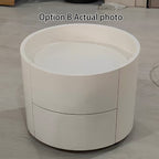 Modern Minimalist Round Nightstand: Single Drawer - Off-White/Black Curved Design Storage Bedside Table For Bedroom Lumendat