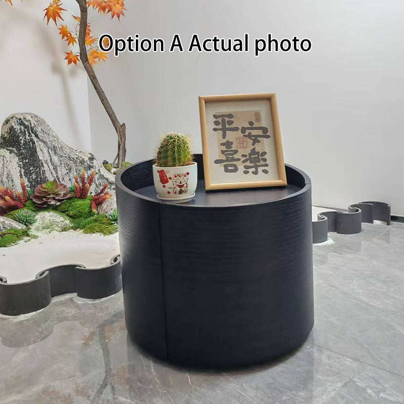 Modern Minimalist Round Nightstand: Single Drawer - Off-White/Black Curved Design Storage Bedside Table For Bedroom Lumendat