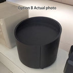 Modern Minimalist Round Nightstand: Single Drawer - Off-White/Black Curved Design Storage Bedside Table For Bedroom Lumendat