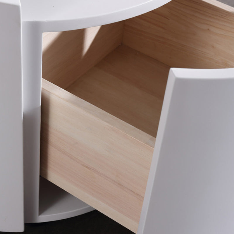 Modern Minimalist Round Nightstand: Single Drawer - Off-White/Black Curved Design Storage Bedside Table For Bedroom Lumendat