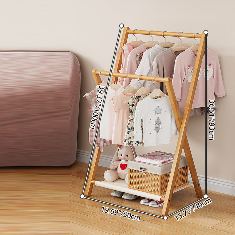 Lumendat Contemporary Scandinavian Rectangular X-Shaped Natural Nan Bamboo Foldable Kids Hall Tree 3-Tier For Bedroom Lumendat