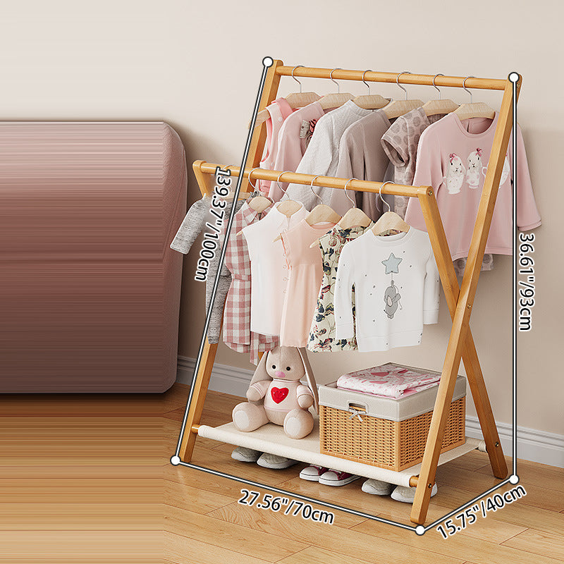 Lumendat Contemporary Scandinavian Rectangular X-Shaped Natural Nan Bamboo Foldable Kids Hall Tree 3-Tier For Bedroom Lumendat